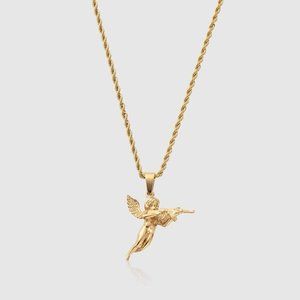 COPY - 18k Cupid With Gun Pendant Chain Mens Cupid Necklace Gold Cupid Pendant …